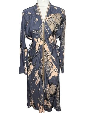 Elaine Kim Syrus Duster Dress Silk Zip Front Abstract Size Medium